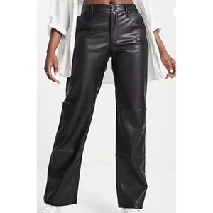 Hollister Womens Faux Leather Pants‎ High Rise Black Straight Leg Size 26